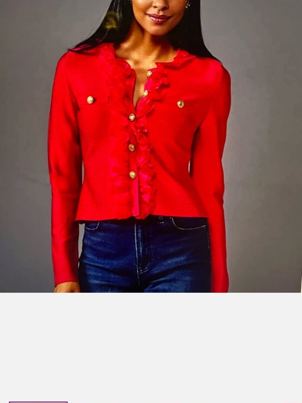 BOSTON PROPER Red Ruffle Trim Bandage Cardigan NEW XS